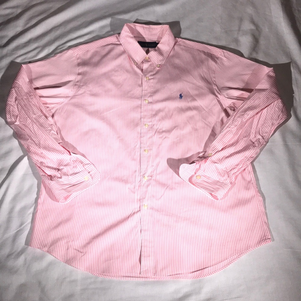 Polo Ralph Lauren Vintage Pink Striped Men’s Long Sleeve Button Down Shirt